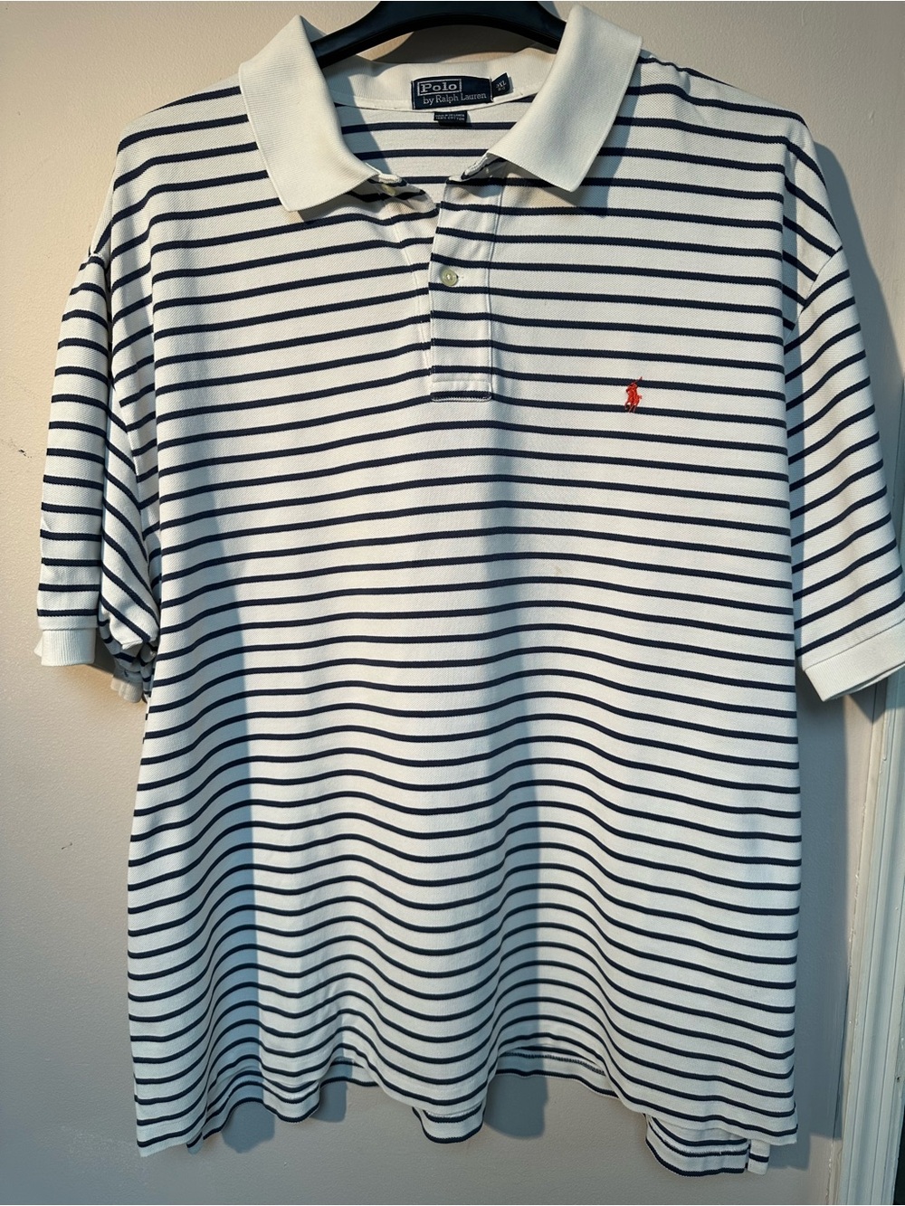 Ralph Lauren White Polo with Navy Stripes and Red Logo